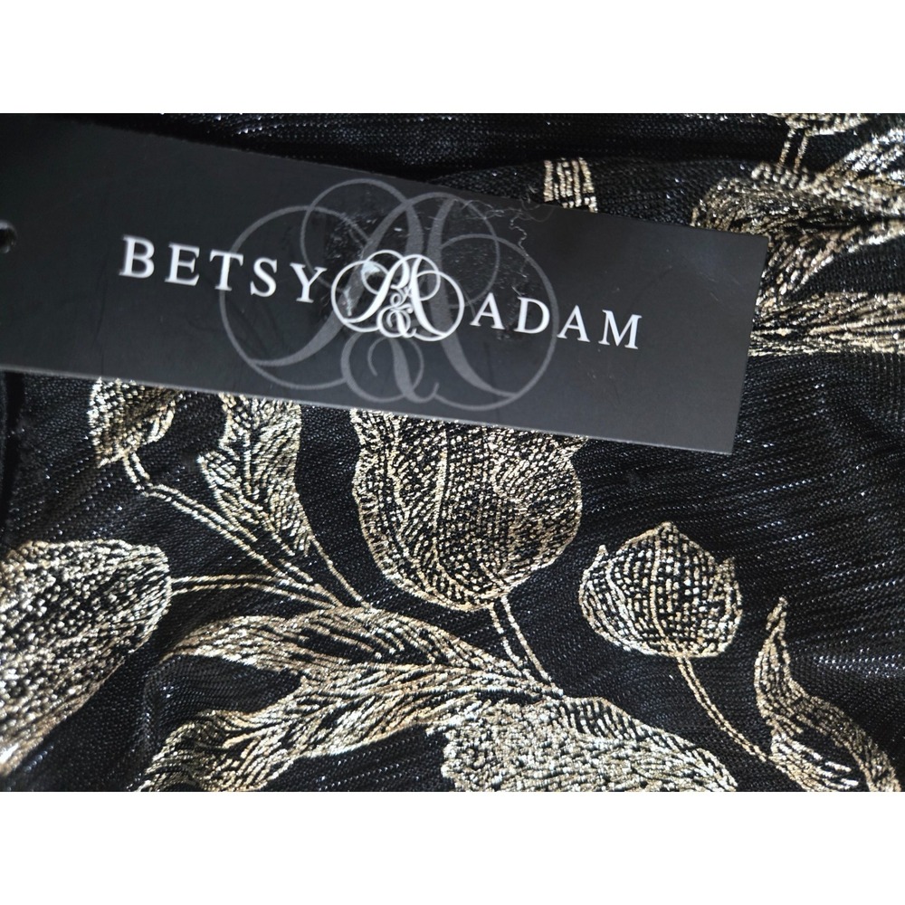 Betsy&Adam Black Gold Metallic Floral Sheath Gown Women's 16 Black/Gold NWT - Picture 16 of 16